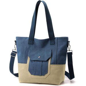 Canvas Tote Bag for Women Small Handbag with Zipper Shoulder